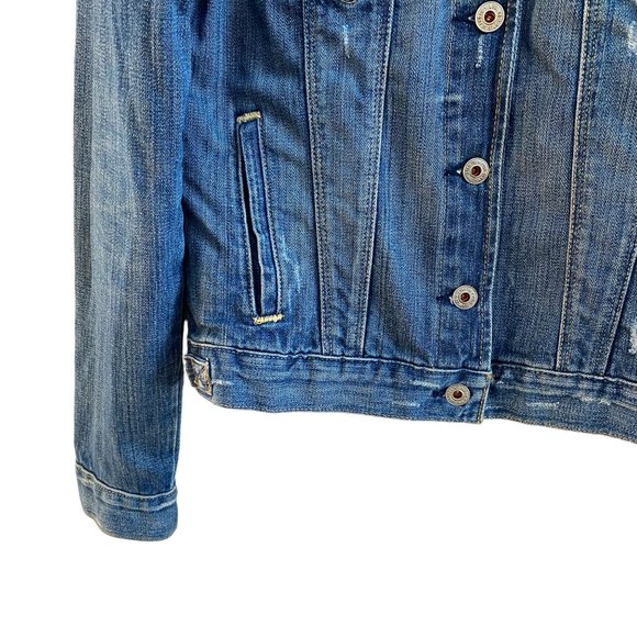 Ralph Lauren Polo Jeans Distressed Rocker Denim Trucker Ripped Y2K Jean Jacket-M - Picture 5 of 14